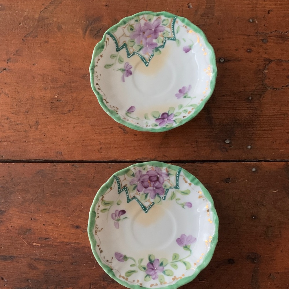Floral Green and Purple Saucer Set
Burn stains on both.